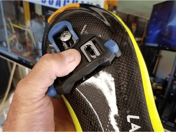 Close-up of cycling shoe and cleat